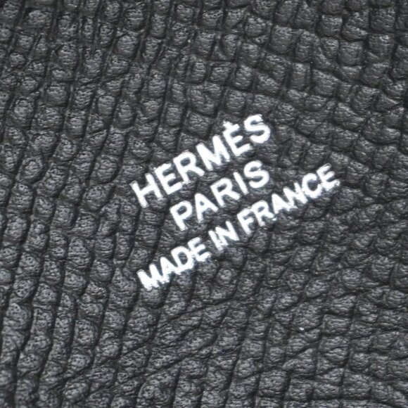 HERMES Logo Bastia Campact Wallet Coin Case Leather Black France 30RF640 - Picture 9 of 11